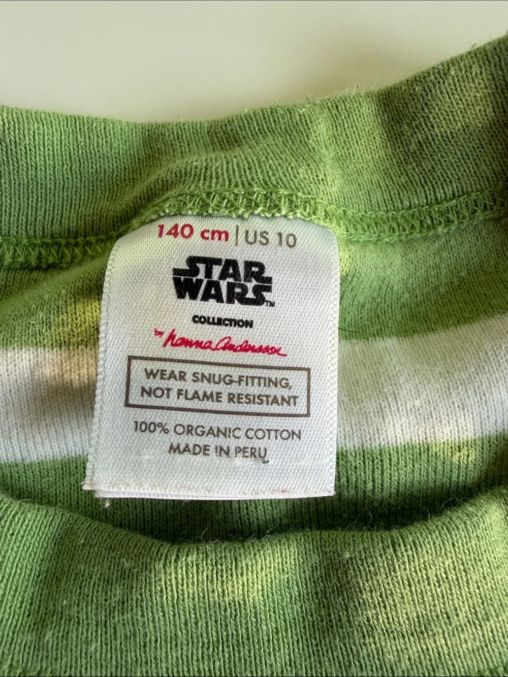Hanna Andersson Green and White Striped Yoda Pajama Set